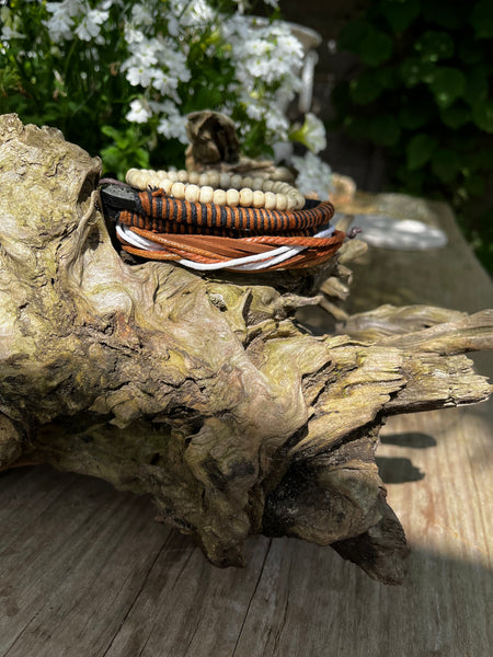 Leather with wood bracelet