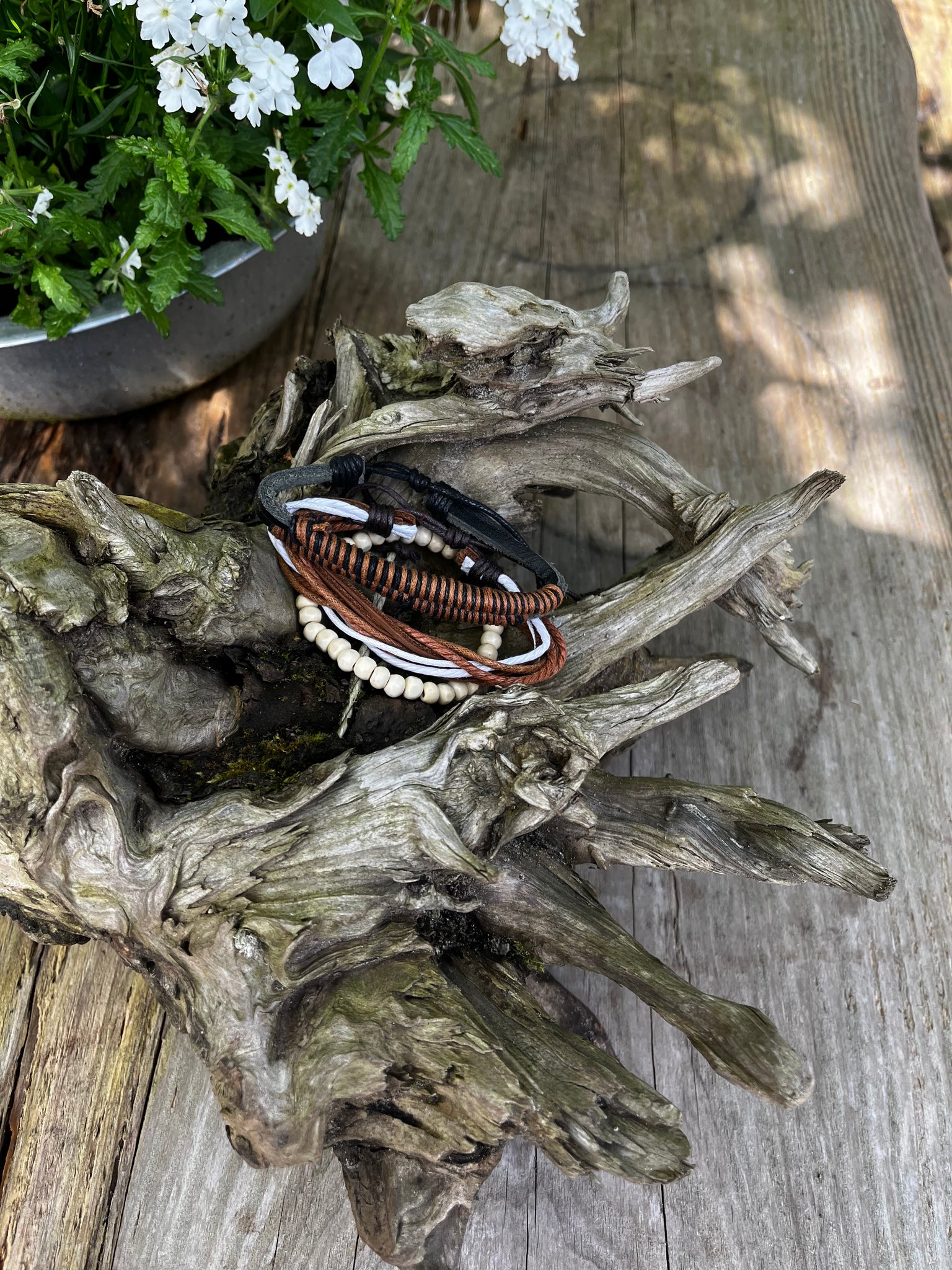 Leather with wood bracelet