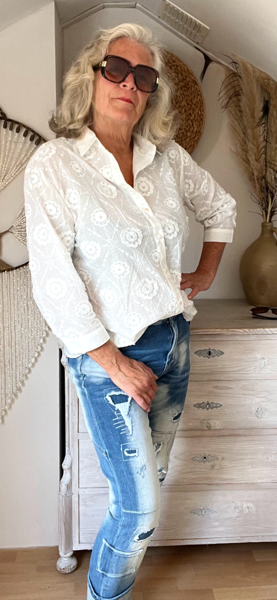 Bluette blouse met rozetten