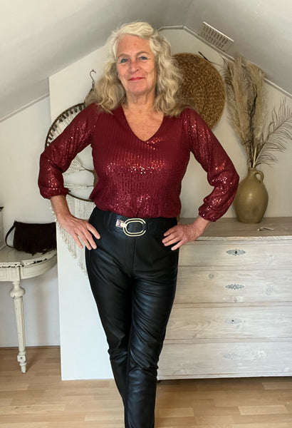 Ambika top georgeanne bordeaux top met strass steentjes