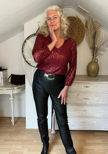 Ambika top georgeanne bordeaux top met strass steentjes