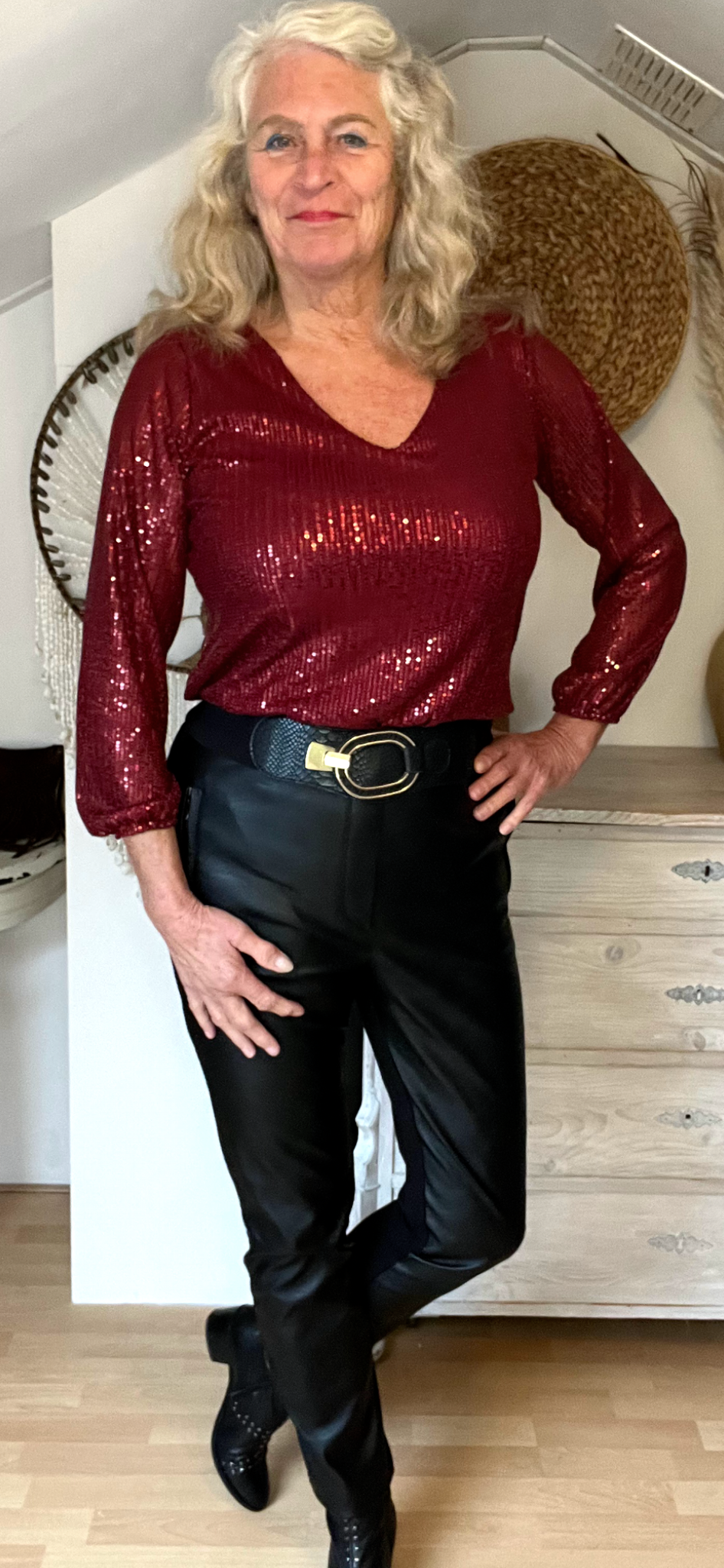 Ambika top georgeanne bordeaux top met strass steentjes